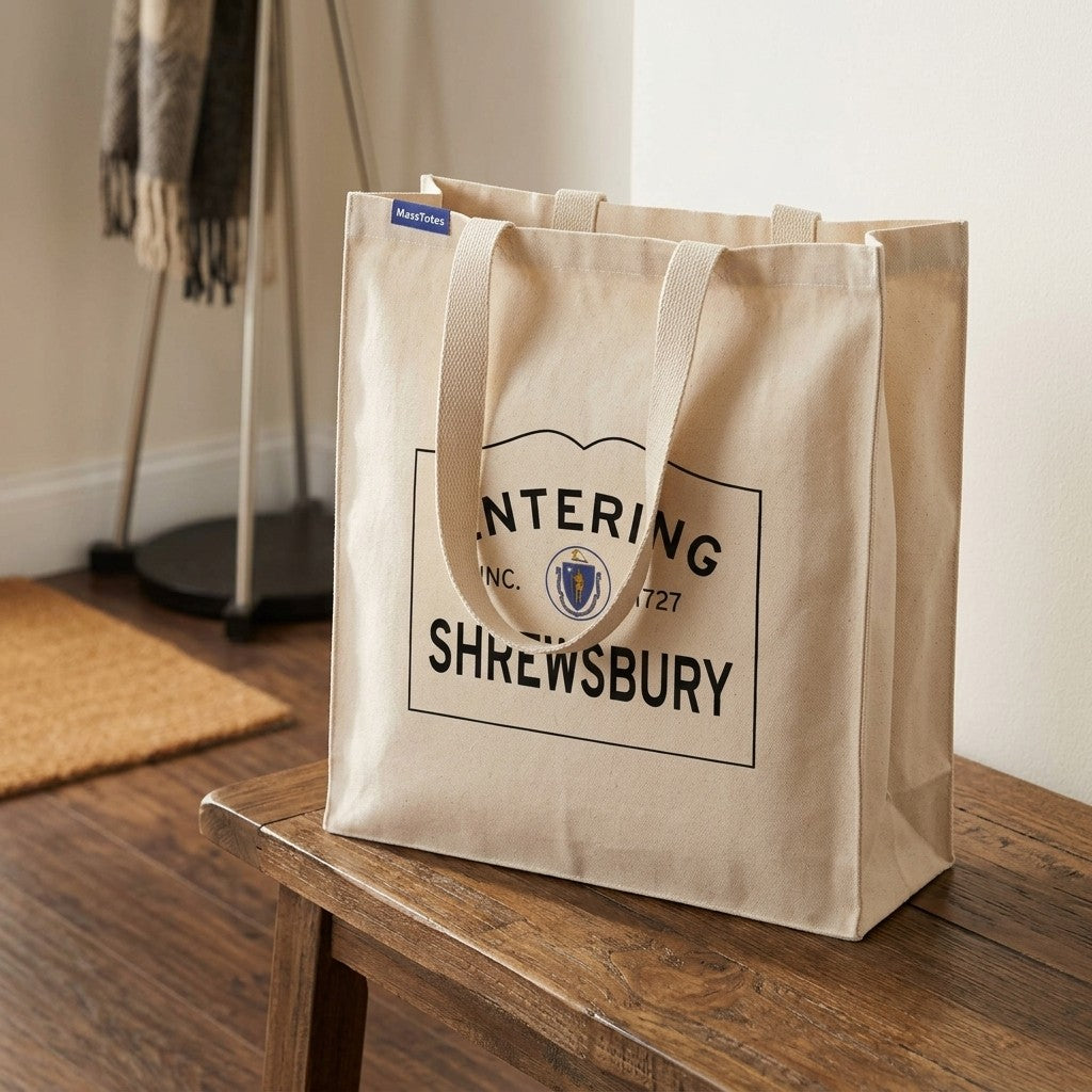 Entering Shrewsbury, Massachusetts Canvas Tote Bag - Everyday In-Situ View - Sunlit Environment
