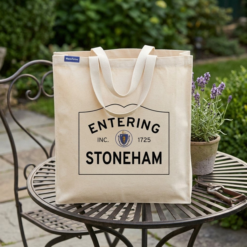 Entering Stoneham, Massachusetts Canvas Tote Bag - Everyday In-Situ View - Sunlit Environment