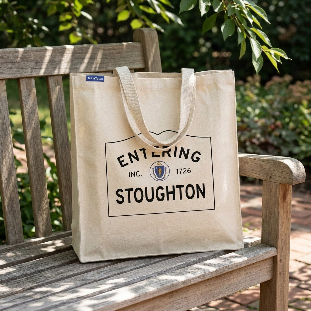 Entering Stoughton, Massachusetts Canvas Tote Bag - Everyday In-Situ View - Sunlit Environment