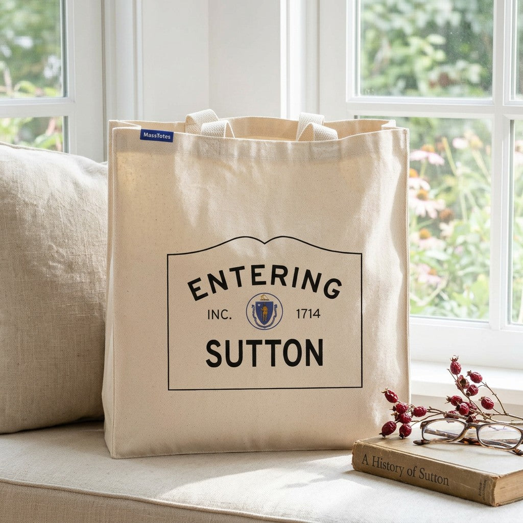 Entering Sutton, Massachusetts Canvas Tote Bag - Everyday In-Situ View - Sunlit Environment