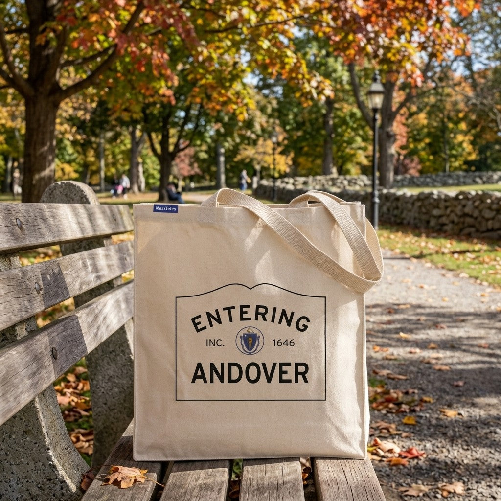 Entering Andover, Massachusetts Canvas Tote Bag - Lifestyle Scene - Relaxed Natural Setting