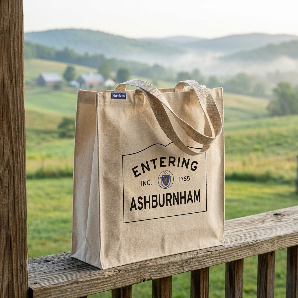 Entering Ashburnham, Massachusetts Canvas Tote Bag - Lifestyle Scene - Relaxed Natural Setting