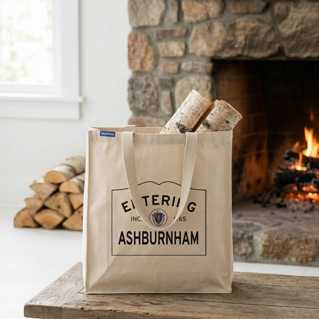 Entering Ashburnham, Massachusetts Canvas Tote Bag - Lifestyle Scene - Classic New England Detail