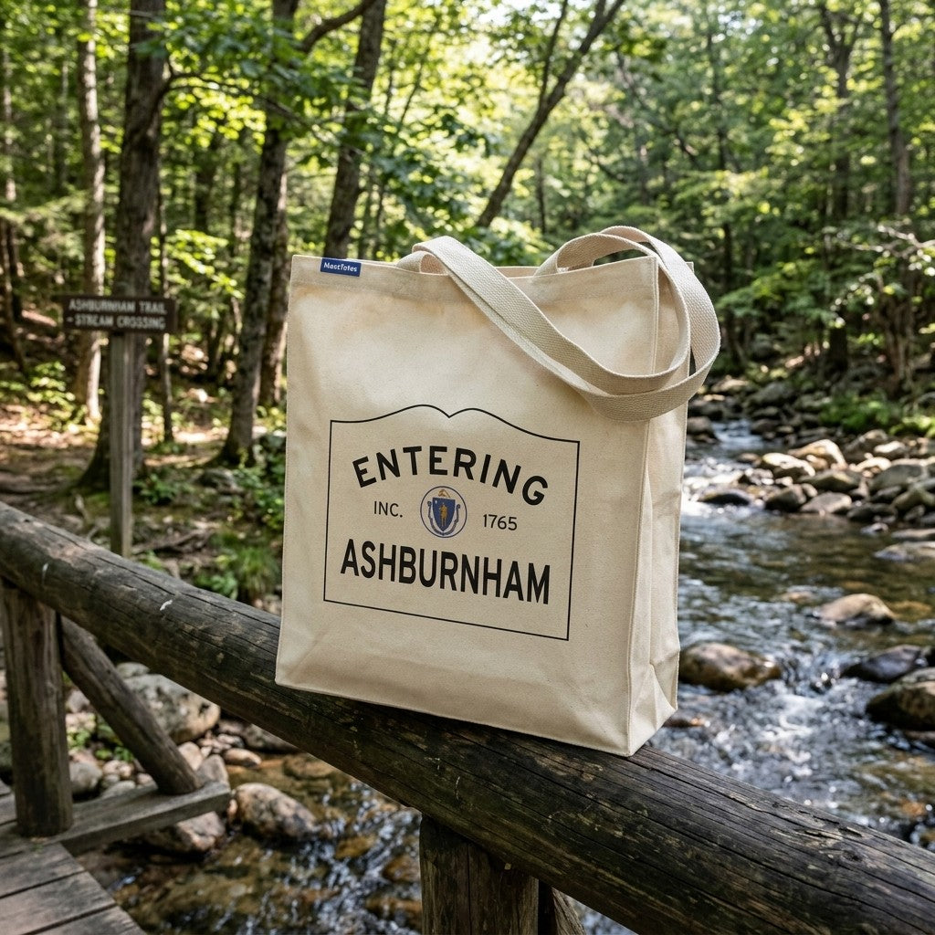 Entering Ashburnham, Massachusetts Canvas Tote Bag - Everyday In-Situ View - Sunlit Environment
