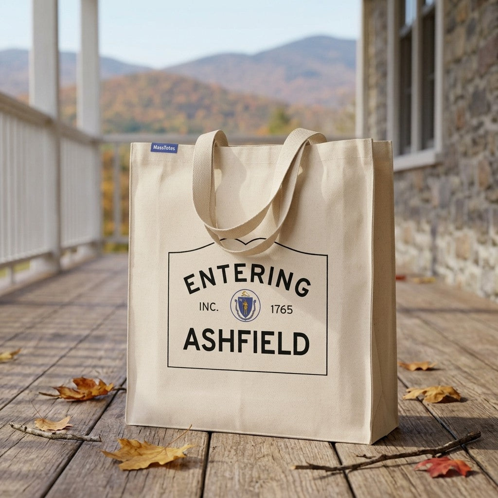 Entering Ashfield, Massachusetts Canvas Tote Bag - Lifestyle Scene - Relaxed Natural Setting