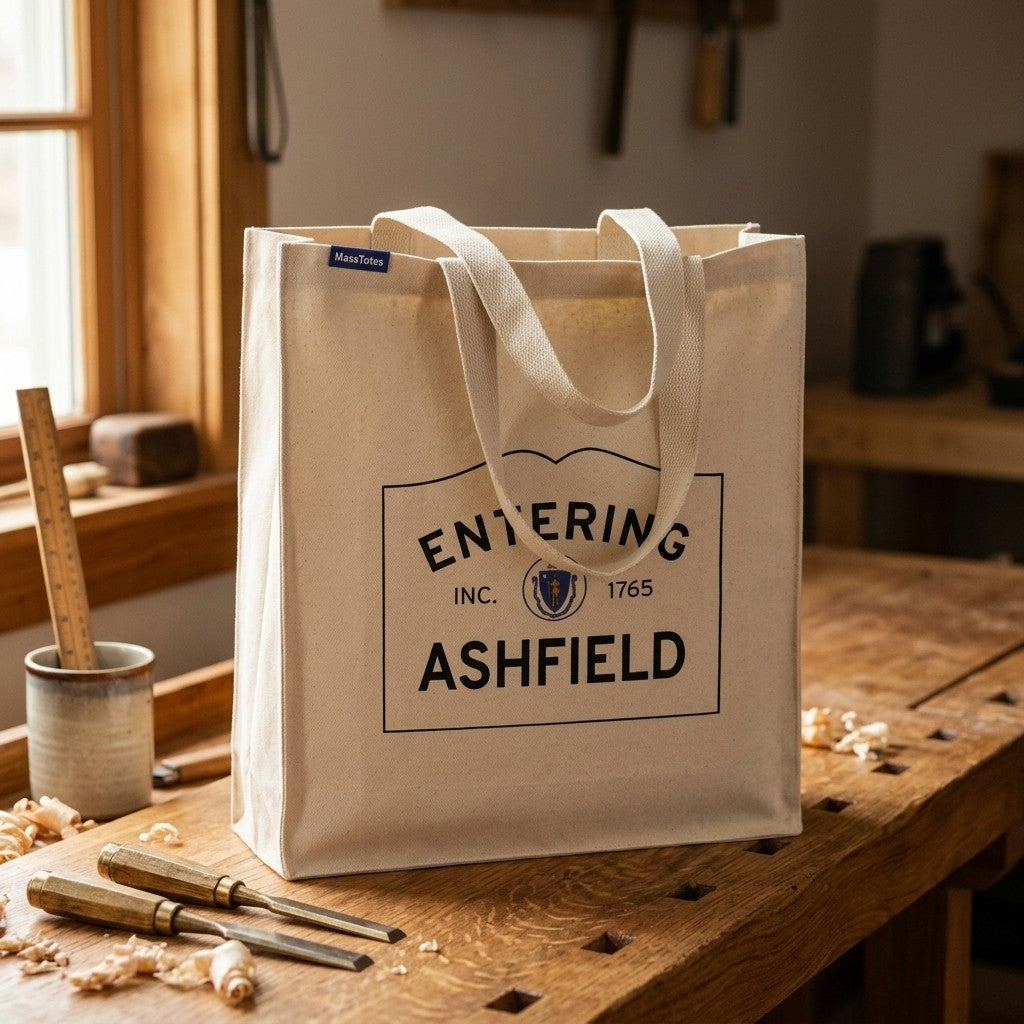 Entering Ashfield, Massachusetts Canvas Tote Bag - Everyday In-Situ View - Sunlit Environment