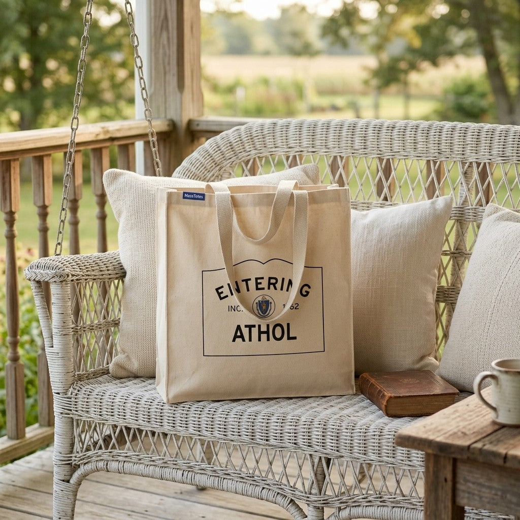Entering Athol, Massachusetts Canvas Tote Bag - Lifestyle Scene - Relaxed Natural Setting