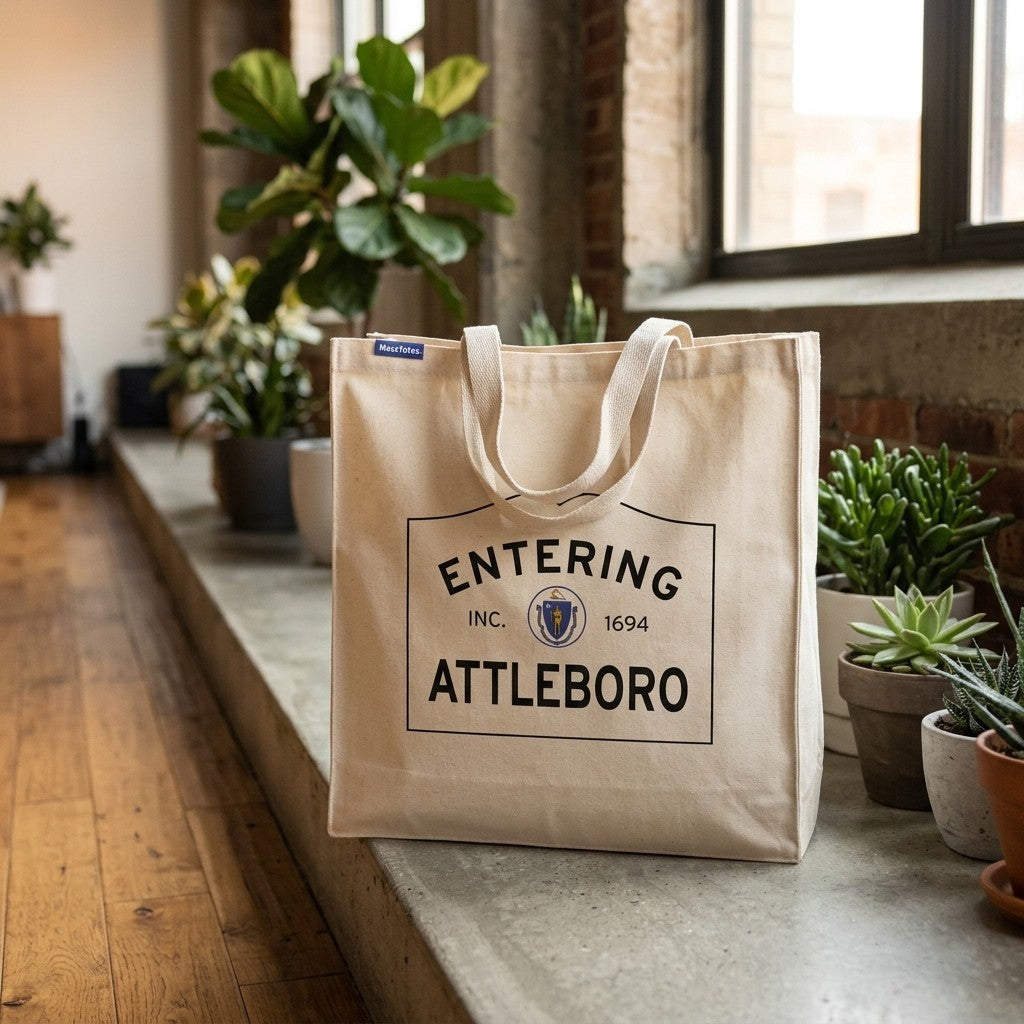 Entering Attleboro, Massachusetts Canvas Tote Bag - Lifestyle Scene - Relaxed Natural Setting