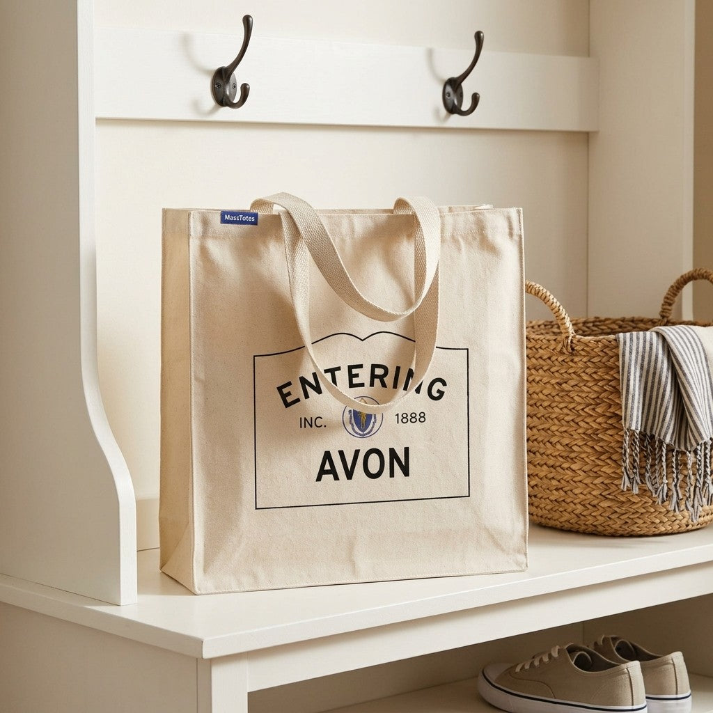 Entering Avon, Massachusetts Canvas Tote Bag - Lifestyle Scene - Relaxed Natural Setting