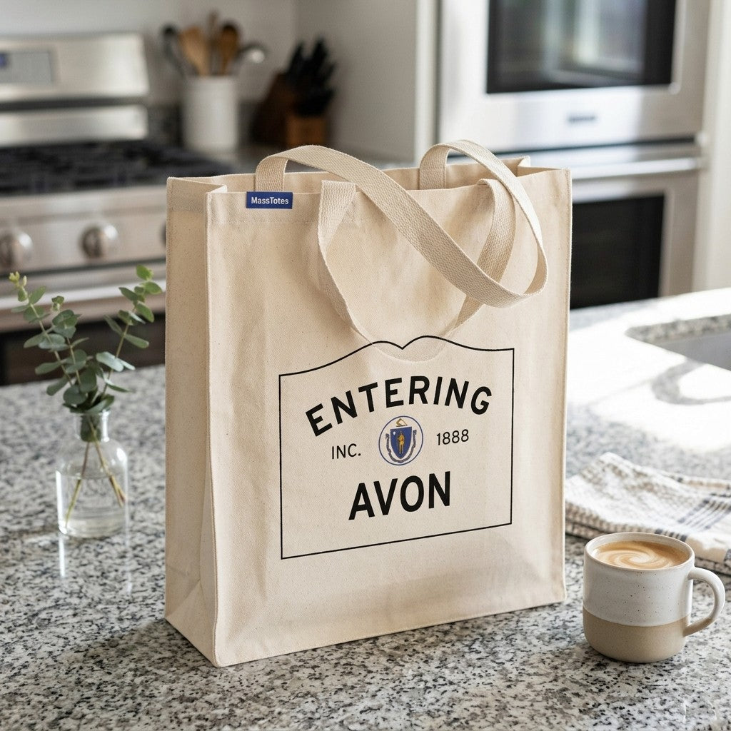 Entering Avon, Massachusetts Canvas Tote Bag - Outdoor In-Situ View - Scenic Atmosphere