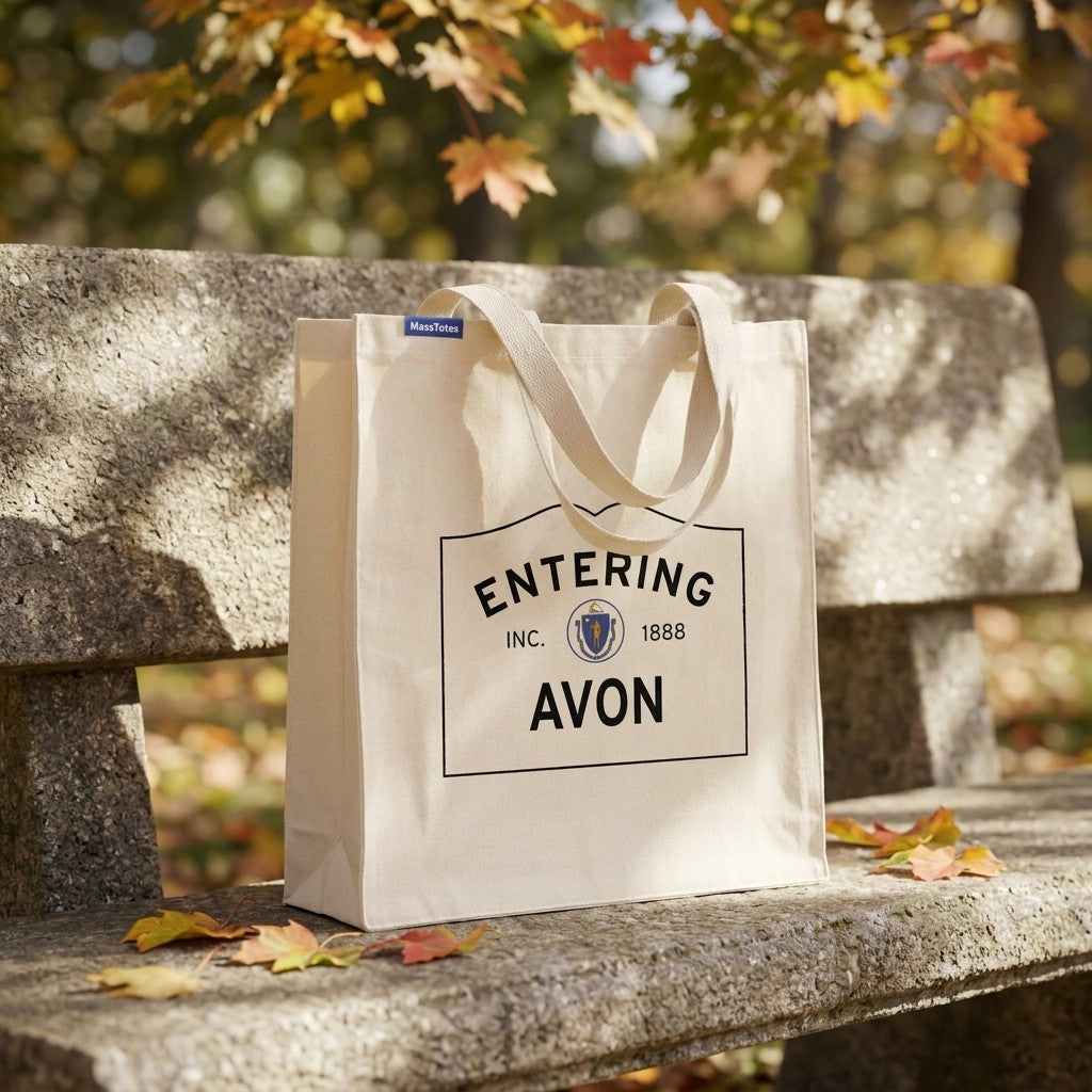 Entering Avon, Massachusetts Canvas Tote Bag - Everyday In-Situ View - Sunlit Environment