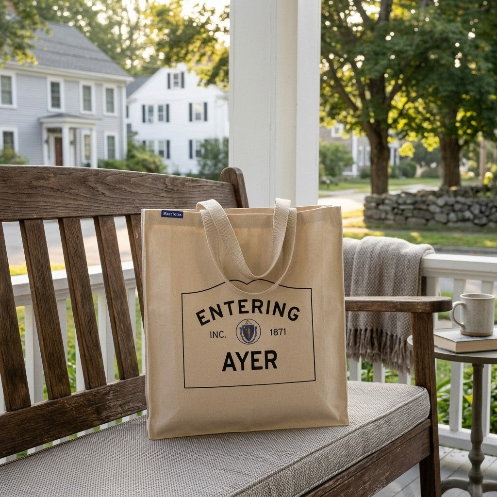 Entering Ayer, Massachusetts Canvas Tote Bag - Lifestyle Scene - Relaxed Natural Setting