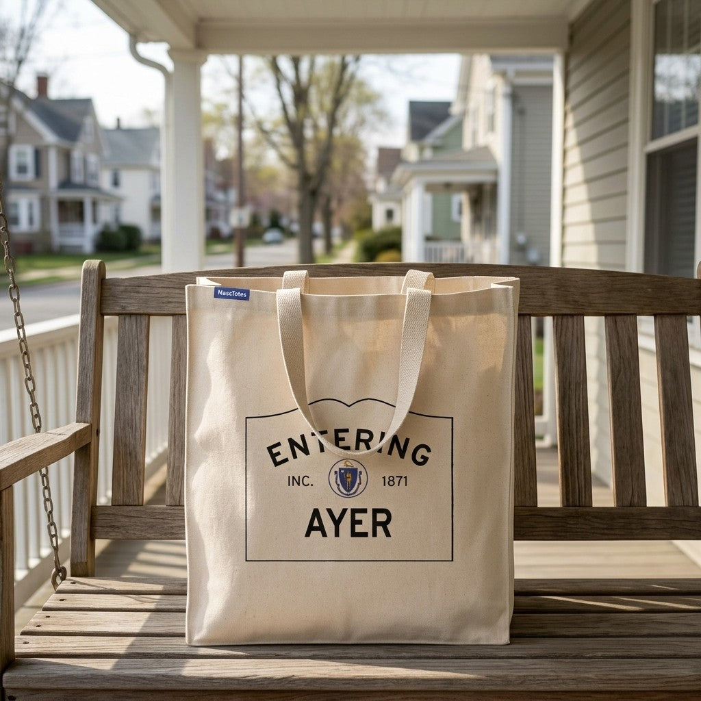 Entering Ayer, Massachusetts Canvas Tote Bag - Outdoor In-Situ View - Scenic Atmosphere