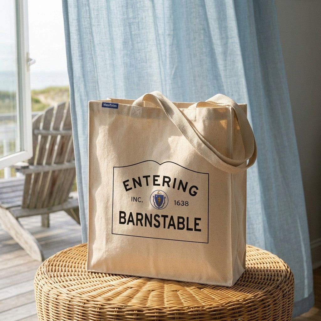Entering Barnstable, Massachusetts Canvas Tote Bag - Lifestyle Scene - Relaxed Natural Setting