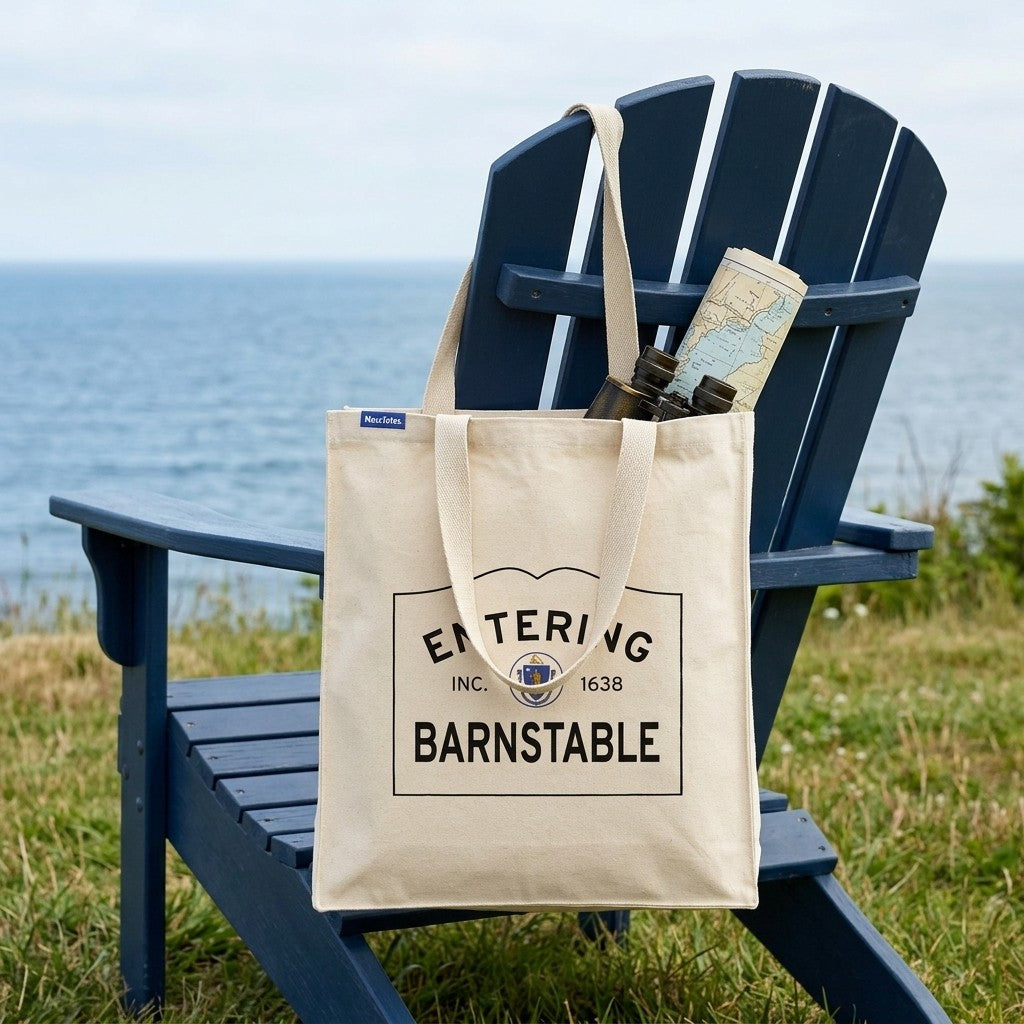 Entering Barnstable, Massachusetts Canvas Tote Bag - Lifestyle Scene - Classic New England Detail