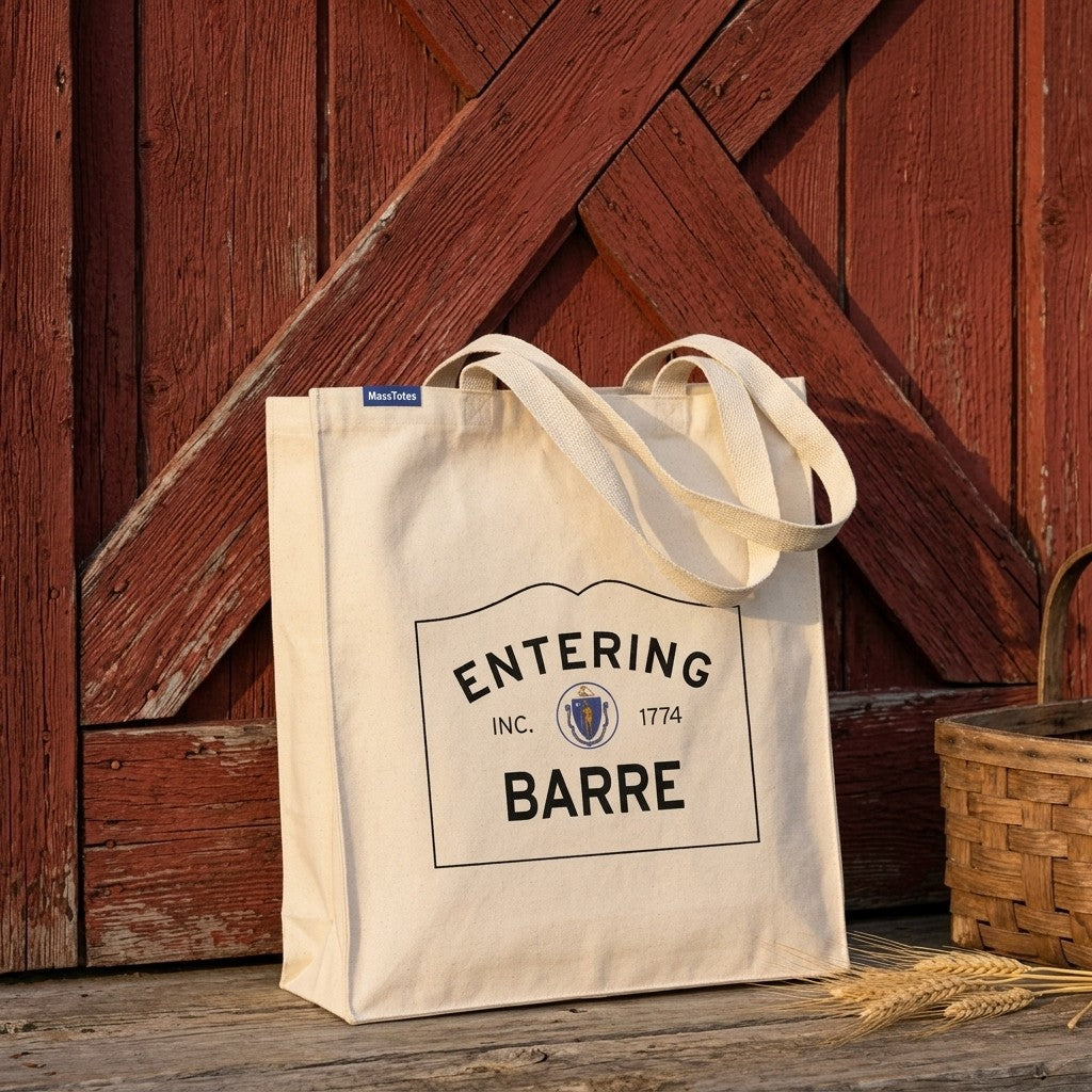 Entering Barre, Massachusetts Canvas Tote Bag - Lifestyle Scene - Relaxed Natural Setting