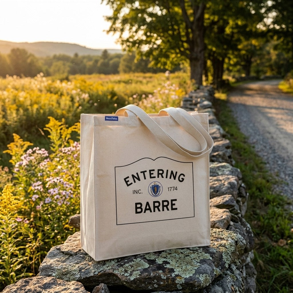 Entering Barre, Massachusetts Canvas Tote Bag - Outdoor In-Situ View - Scenic Atmosphere
