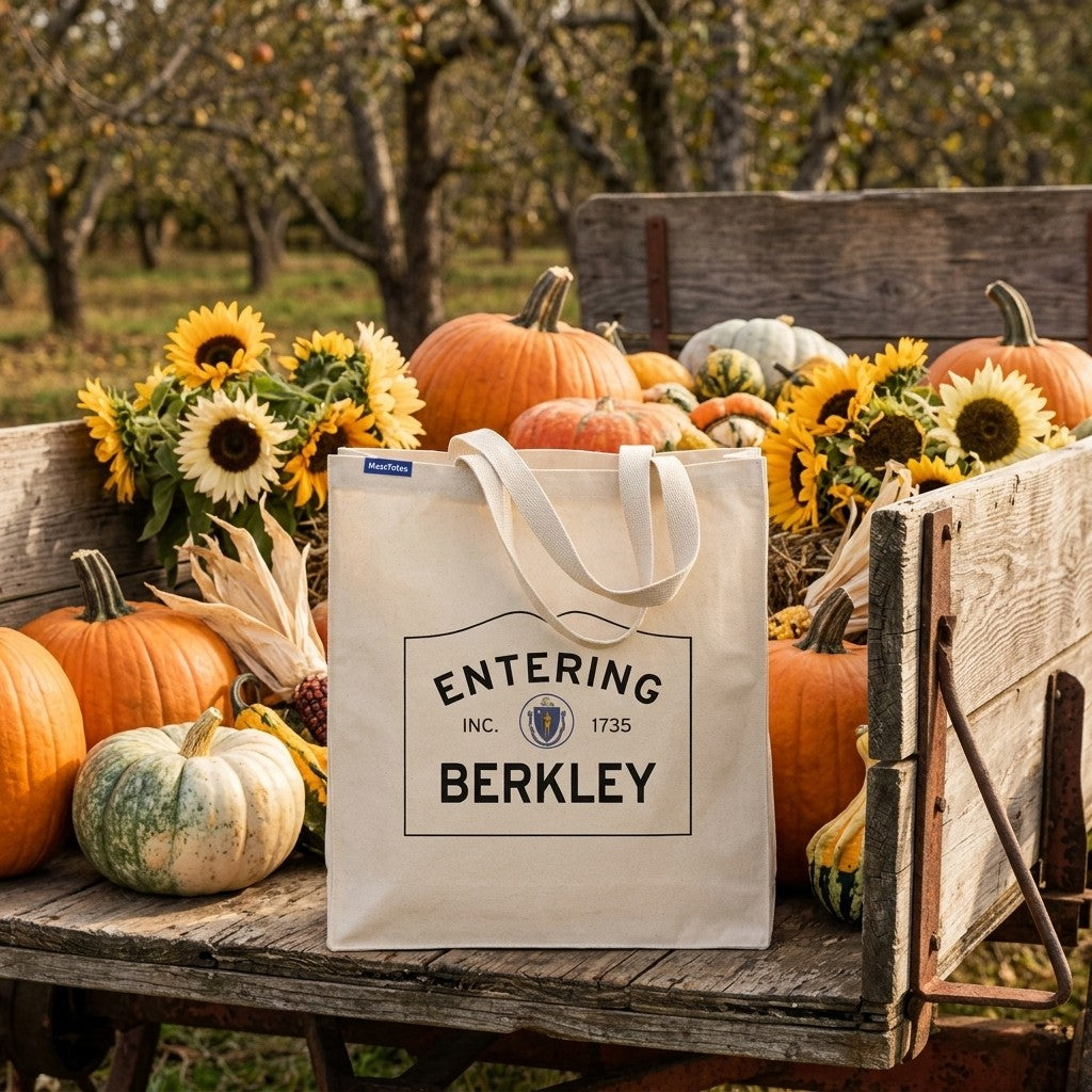 Entering Berkley, Massachusetts Canvas Tote Bag - Lifestyle Scene - Relaxed Natural Setting