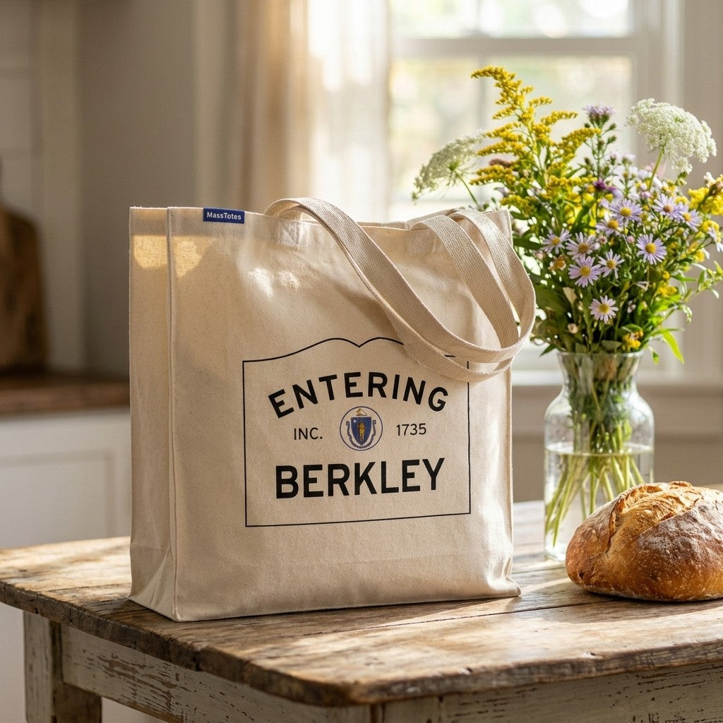 Entering Berkley, Massachusetts Canvas Tote Bag - Everyday In-Situ View - Sunlit Environment