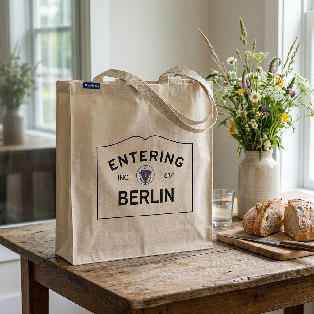 Entering Berlin, Massachusetts Canvas Tote Bag - Outdoor In-Situ View - Scenic Atmosphere