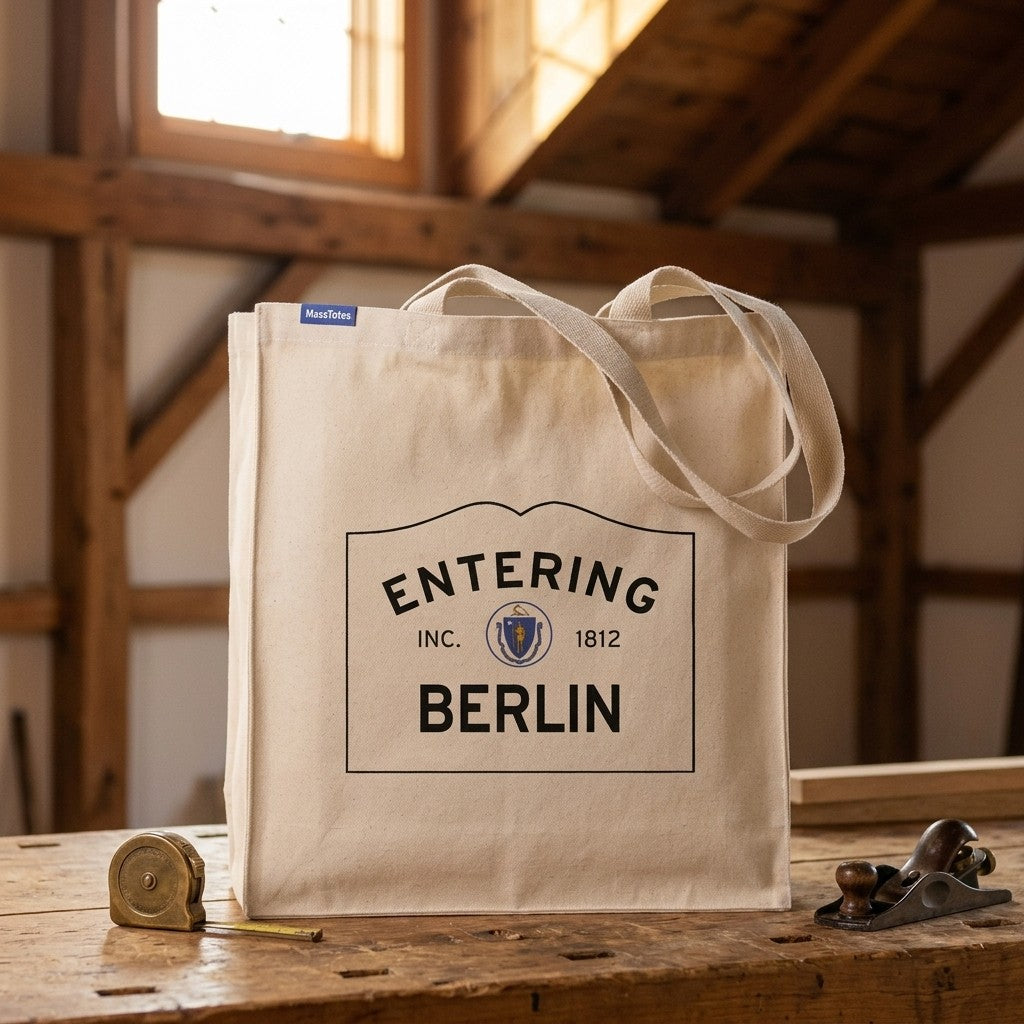 Entering Berlin, Massachusetts Canvas Tote Bag - Everyday In-Situ View - Sunlit Environment