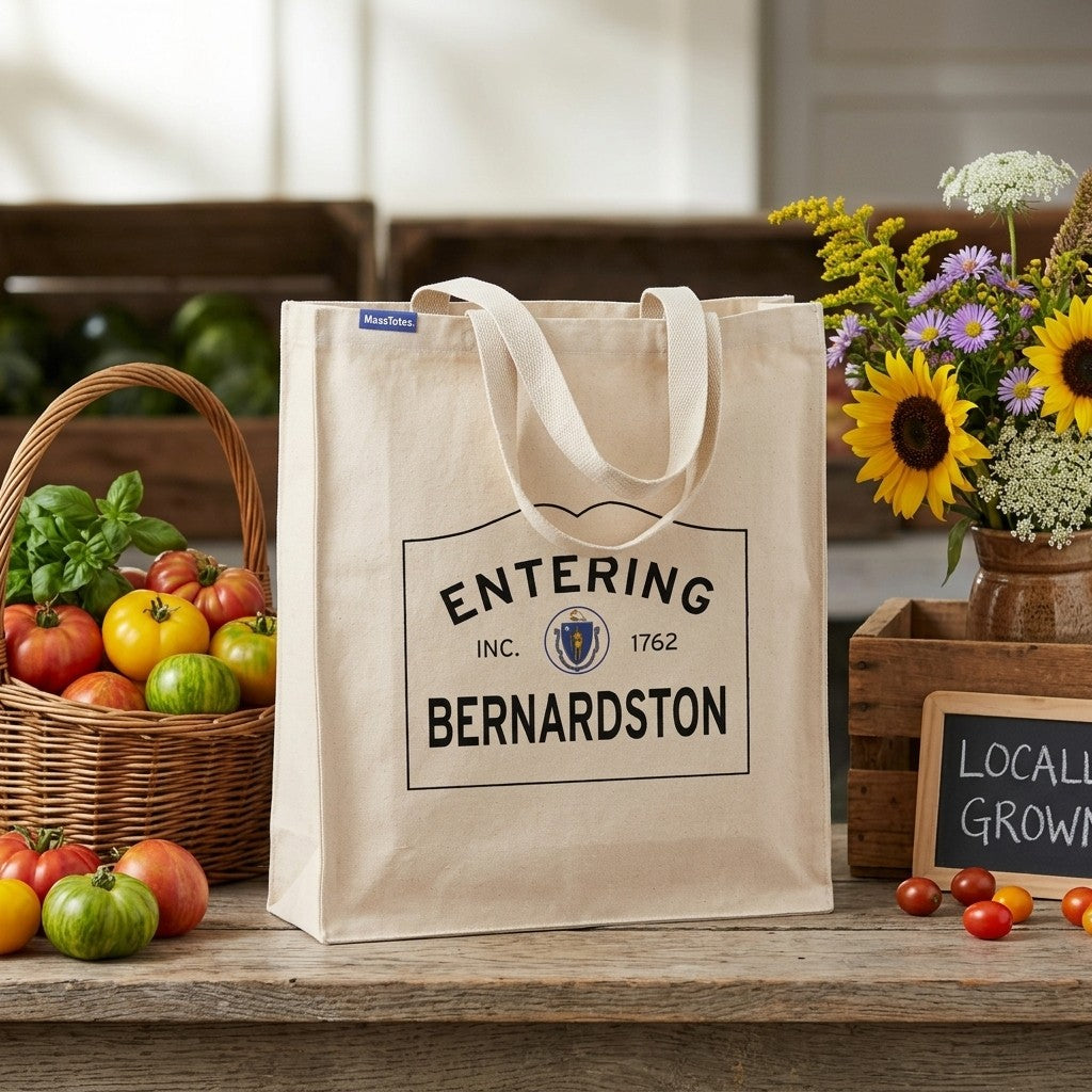 Entering Bernardston, Massachusetts Canvas Tote Bag - Lifestyle Scene - Classic New England Detail