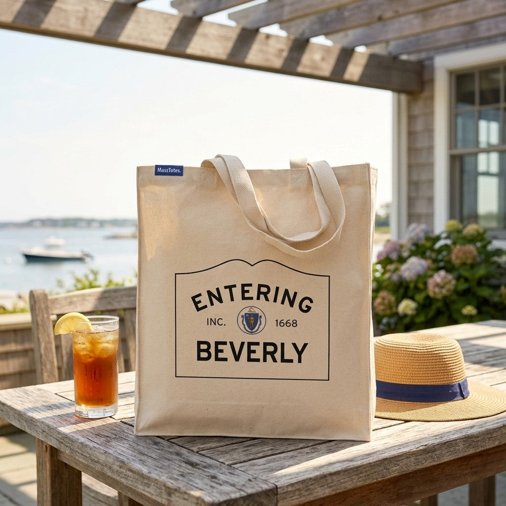Entering Beverly, Massachusetts Canvas Tote Bag - Lifestyle Scene - Relaxed Natural Setting