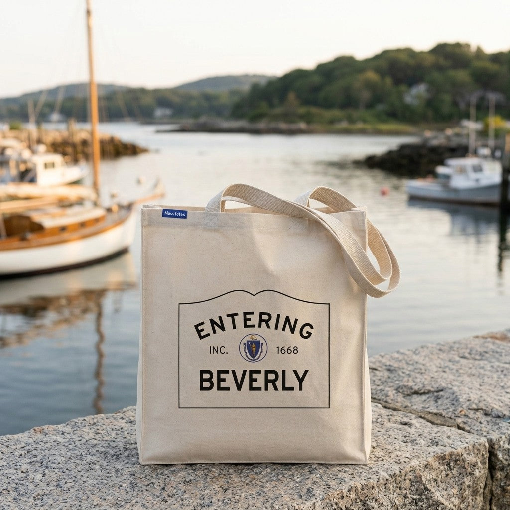 Entering Beverly, Massachusetts Canvas Tote Bag - Everyday In-Situ View - Sunlit Environment