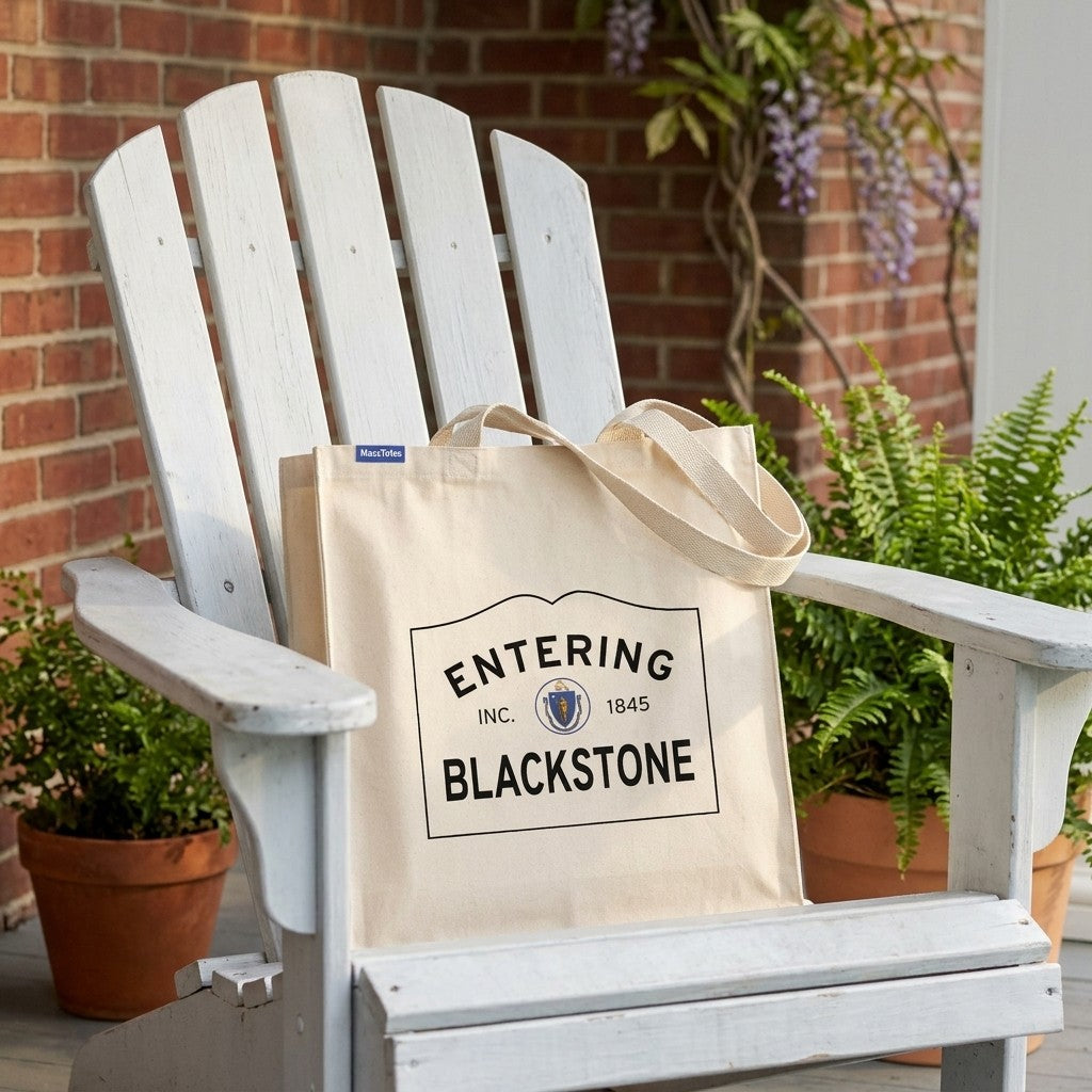 Entering Blackstone, Massachusetts Canvas Tote Bag - Lifestyle Scene - Relaxed Natural Setting
