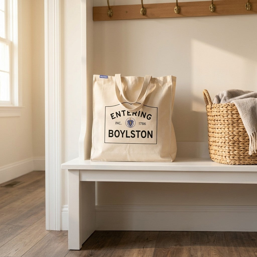 Entering Boylston, Massachusetts Canvas Tote Bag - Lifestyle Scene - Relaxed Natural Setting