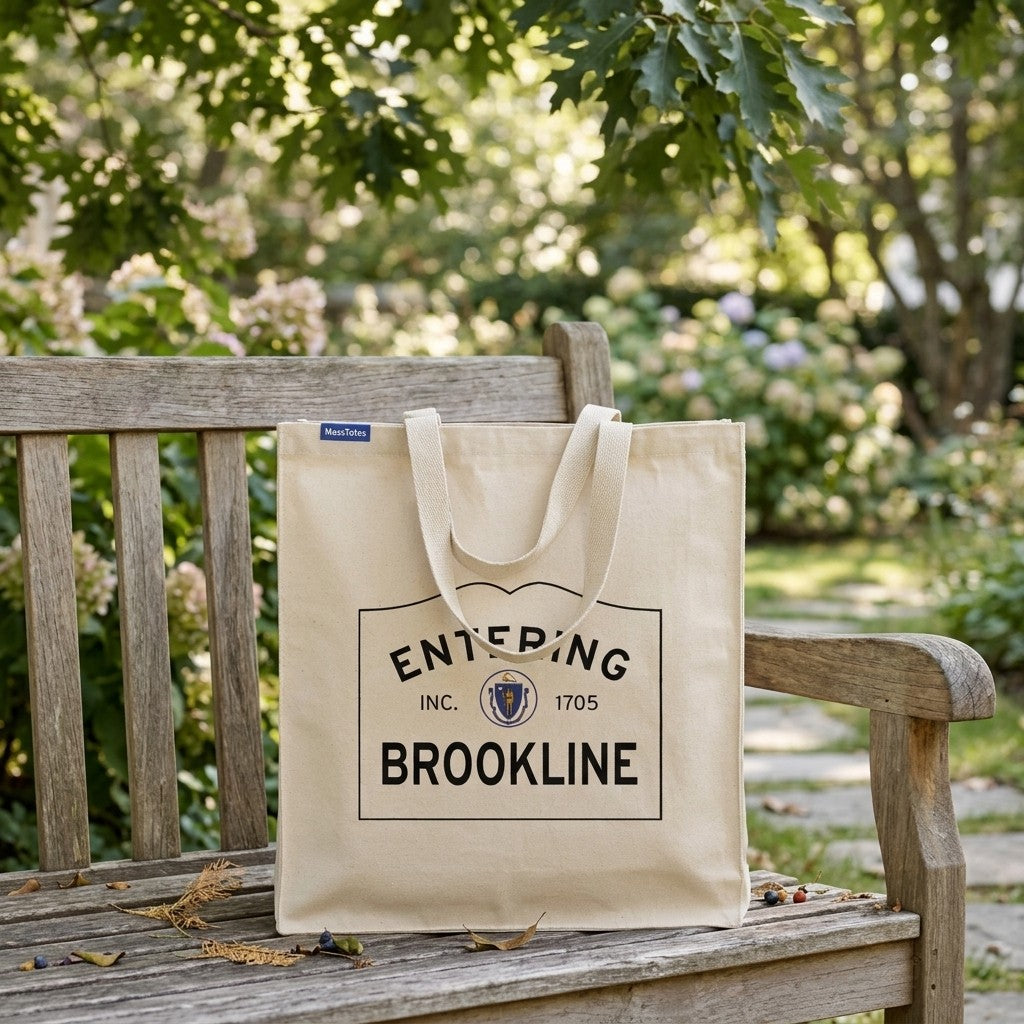 Entering Brookline, Massachusetts Canvas Tote Bag - Lifestyle Scene - Relaxed Natural Setting