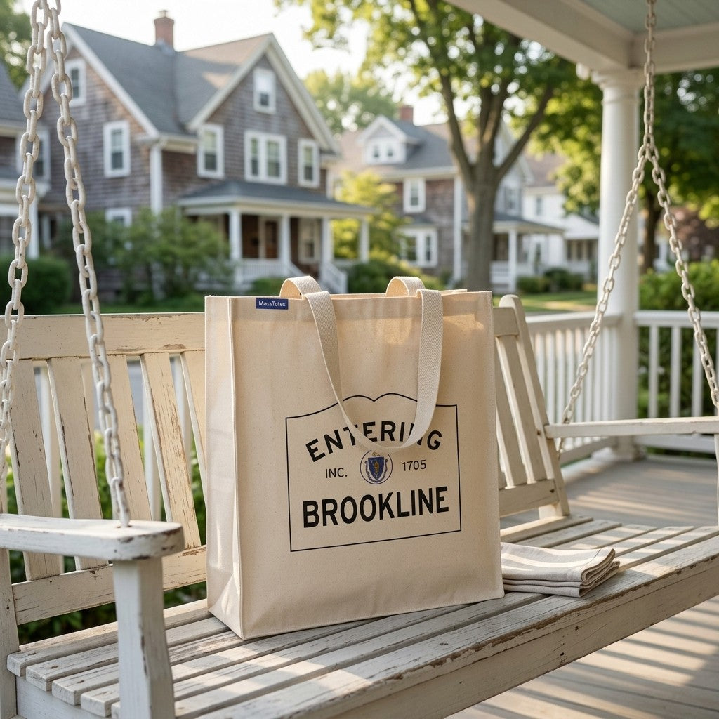 Entering Brookline, Massachusetts Canvas Tote Bag - Everyday In-Situ View - Sunlit Environment