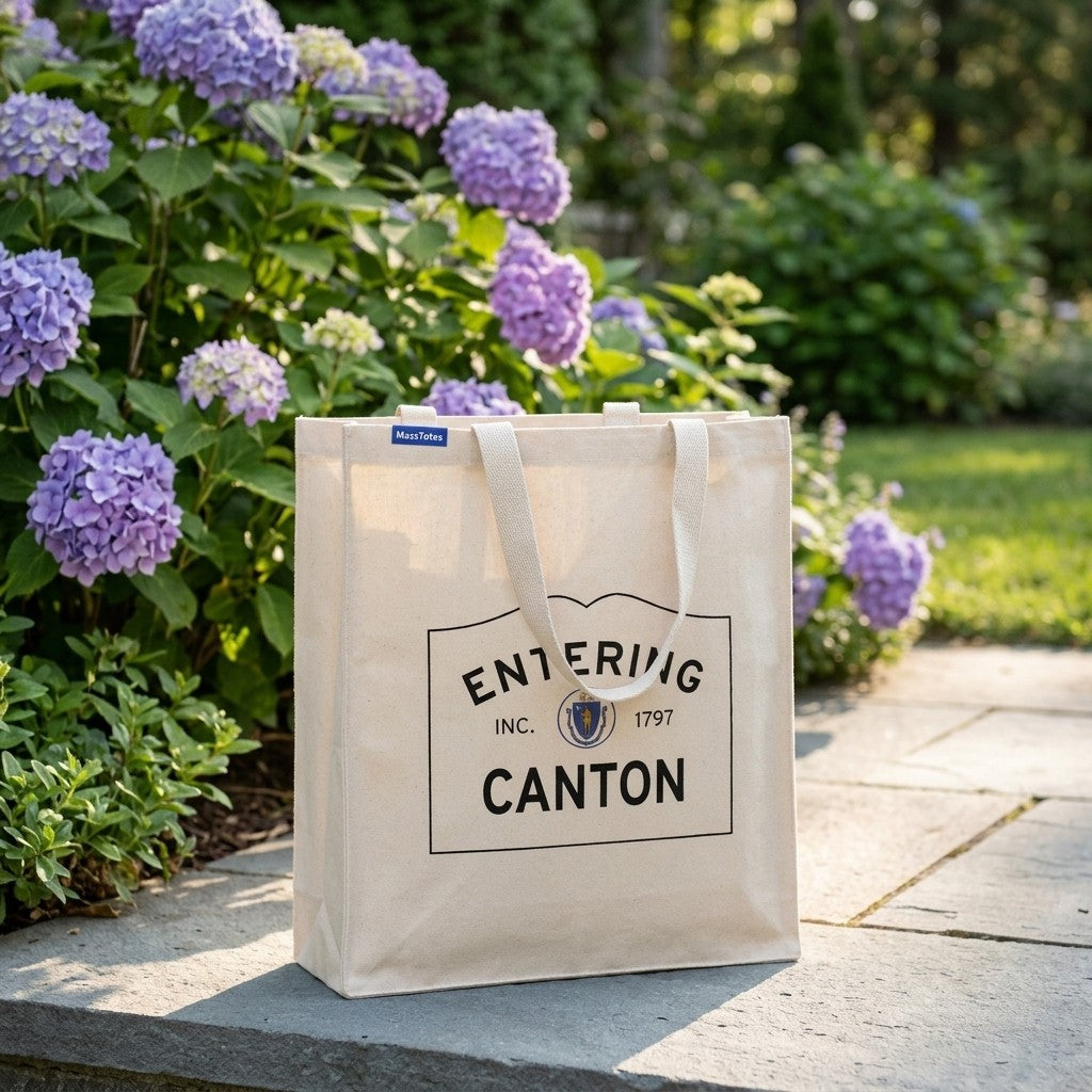 Entering Canton, Massachusetts Canvas Tote Bag - Outdoor In-Situ View - Scenic Atmosphere