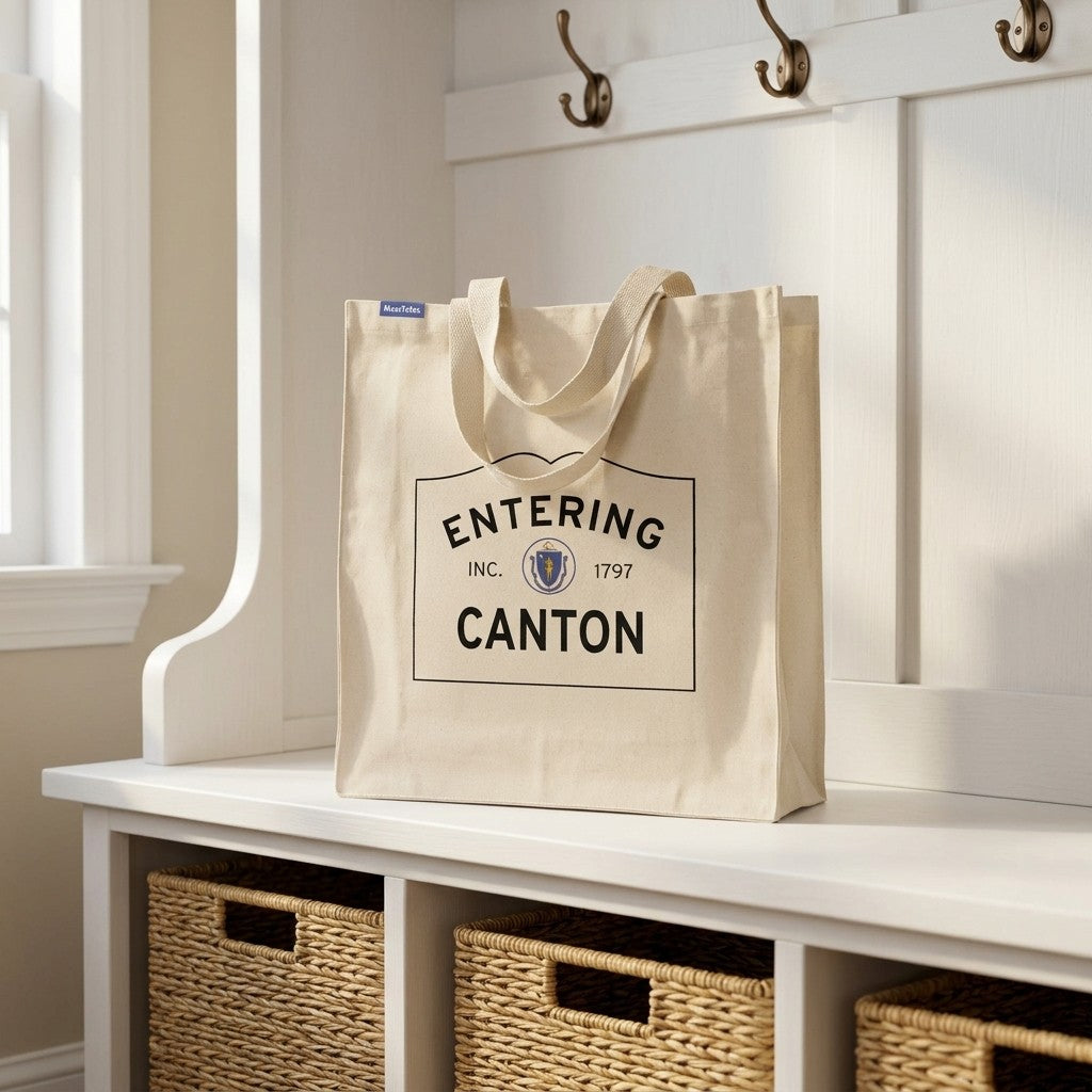 Entering Canton, Massachusetts Canvas Tote Bag - Everyday In-Situ View - Sunlit Environment