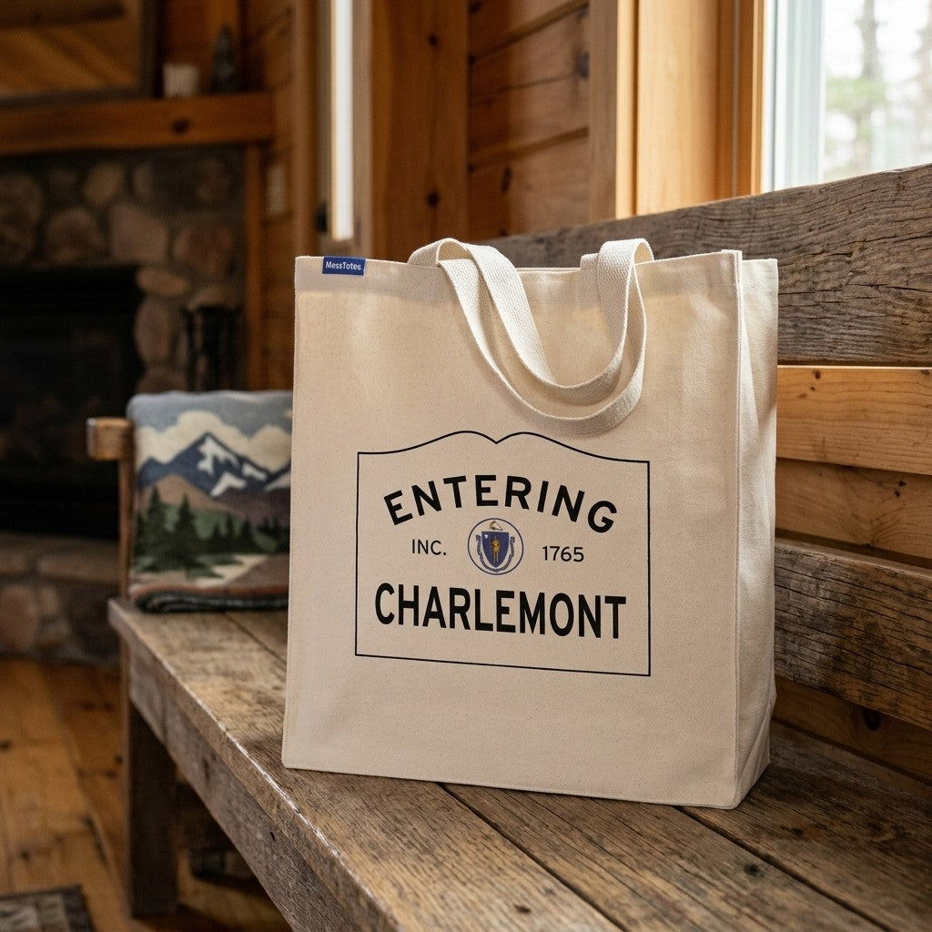 Entering Charlemont, Massachusetts Canvas Tote Bag - Outdoor In-Situ View - Scenic Atmosphere