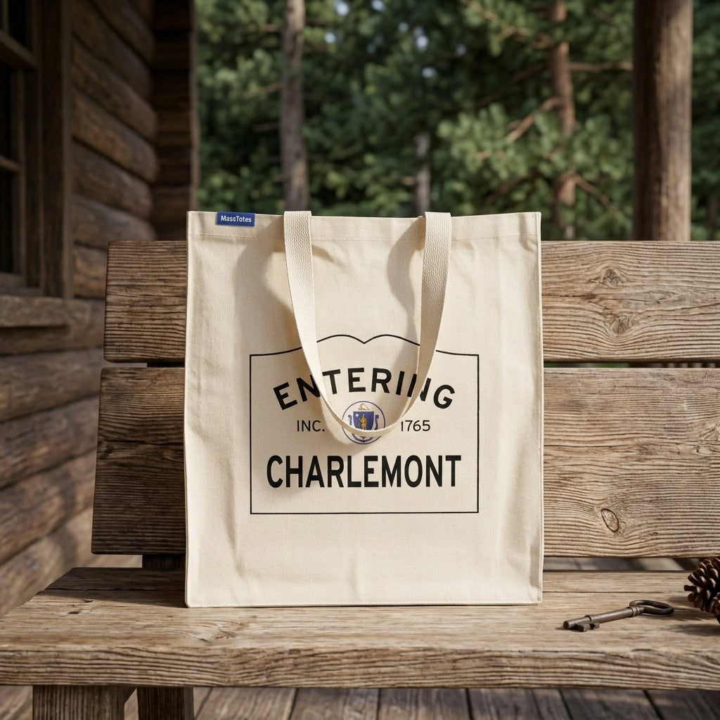 Entering Charlemont, Massachusetts Canvas Tote Bag - Everyday In-Situ View - Sunlit Environment