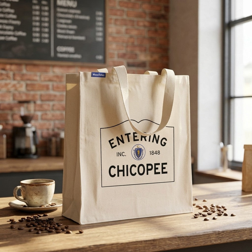 Entering Chicopee, Massachusetts Canvas Tote Bag - Lifestyle Scene - Relaxed Natural Setting