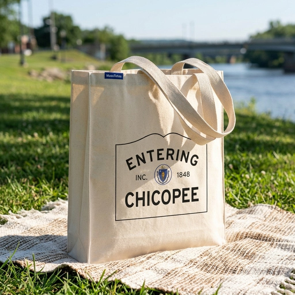 Entering Chicopee, Massachusetts Canvas Tote Bag - Outdoor In-Situ View - Scenic Atmosphere