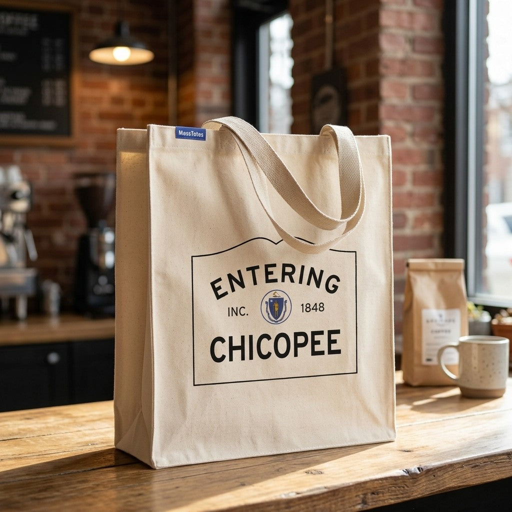 Entering Chicopee, Massachusetts Canvas Tote Bag - Everyday In-Situ View - Sunlit Environment