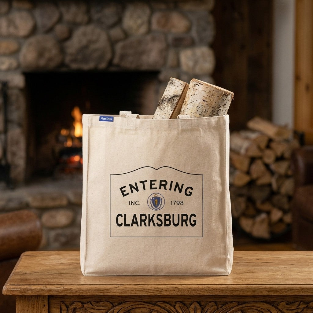 Entering Clarksburg, Massachusetts Canvas Tote Bag - Lifestyle Scene - Relaxed Natural Setting