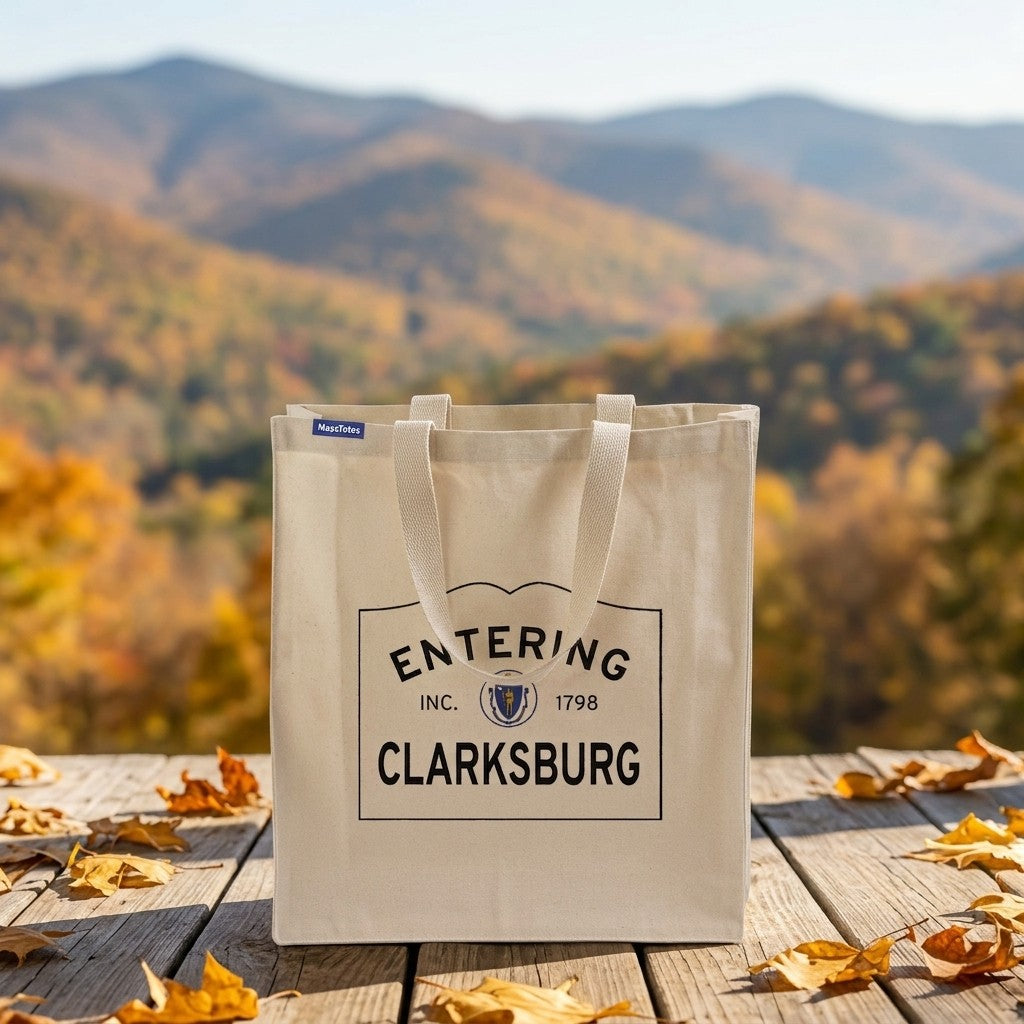 Entering Clarksburg, Massachusetts Canvas Tote Bag - Everyday In-Situ View - Sunlit Environment