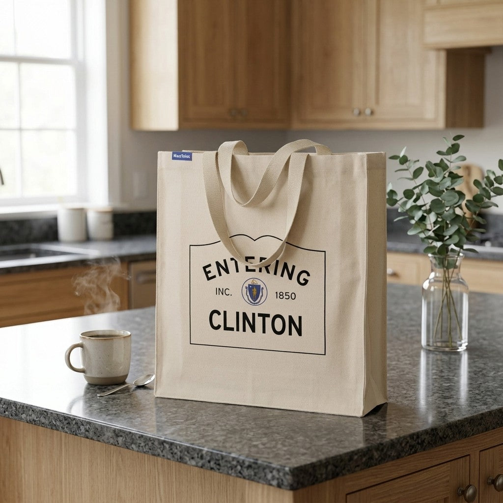 Entering Clinton, Massachusetts Canvas Tote Bag - Lifestyle Scene - Relaxed Natural Setting
