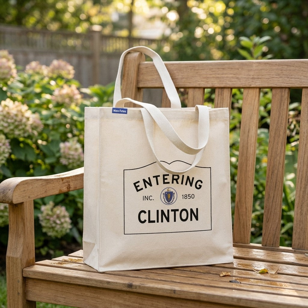 Entering Clinton, Massachusetts Canvas Tote Bag - Outdoor In-Situ View - Scenic Atmosphere