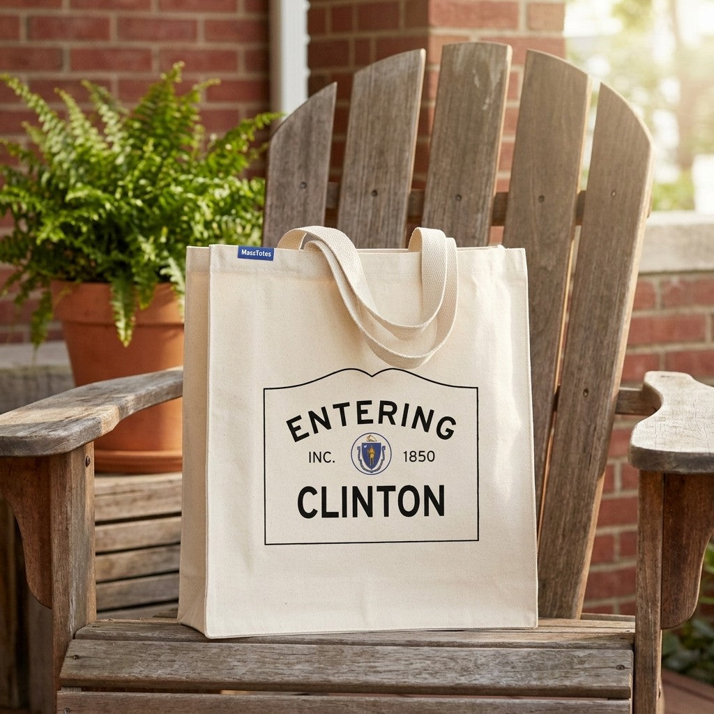 Entering Clinton, Massachusetts Canvas Tote Bag - Everyday In-Situ View - Sunlit Environment