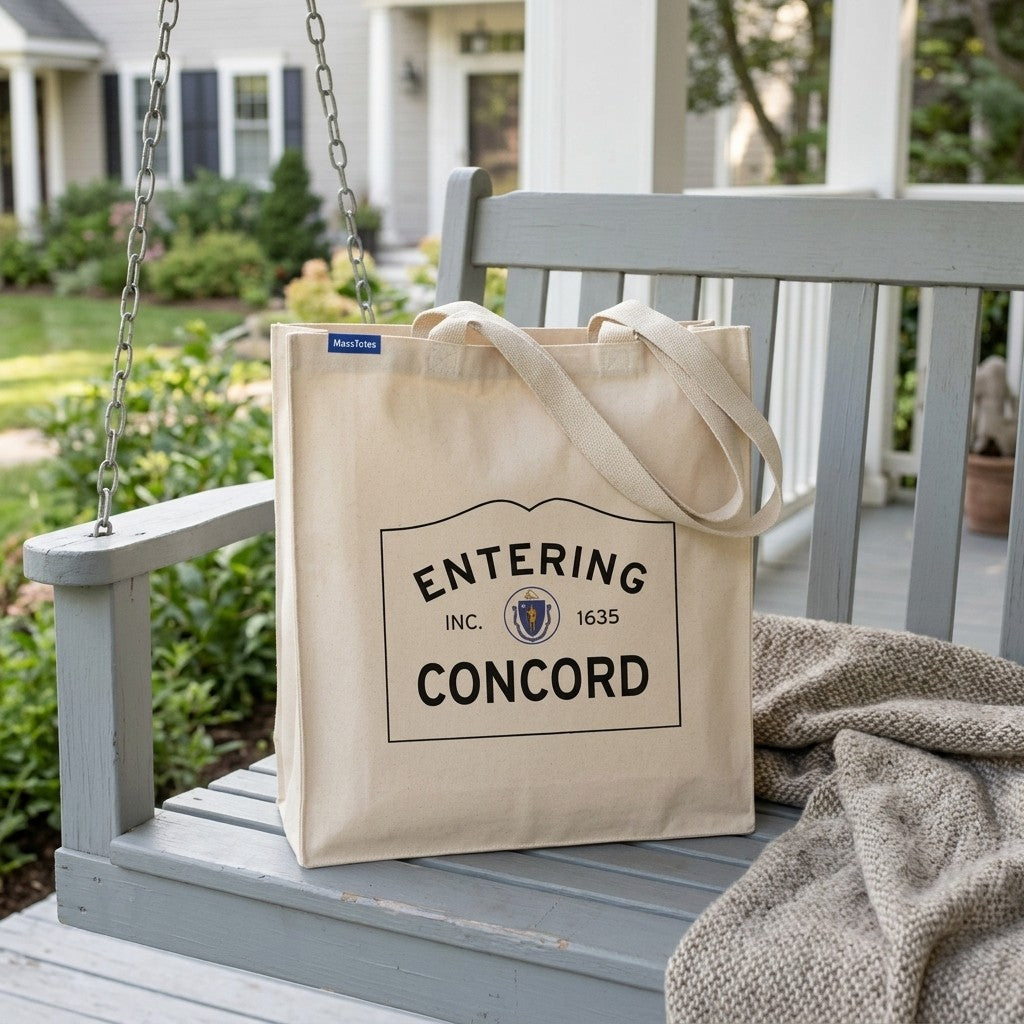 Entering Concord, Massachusetts Canvas Tote Bag - Lifestyle Scene - Relaxed Natural Setting