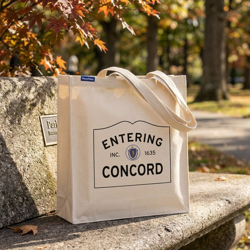 Entering Concord, Massachusetts Canvas Tote Bag - Lifestyle Scene - Classic New England Detail