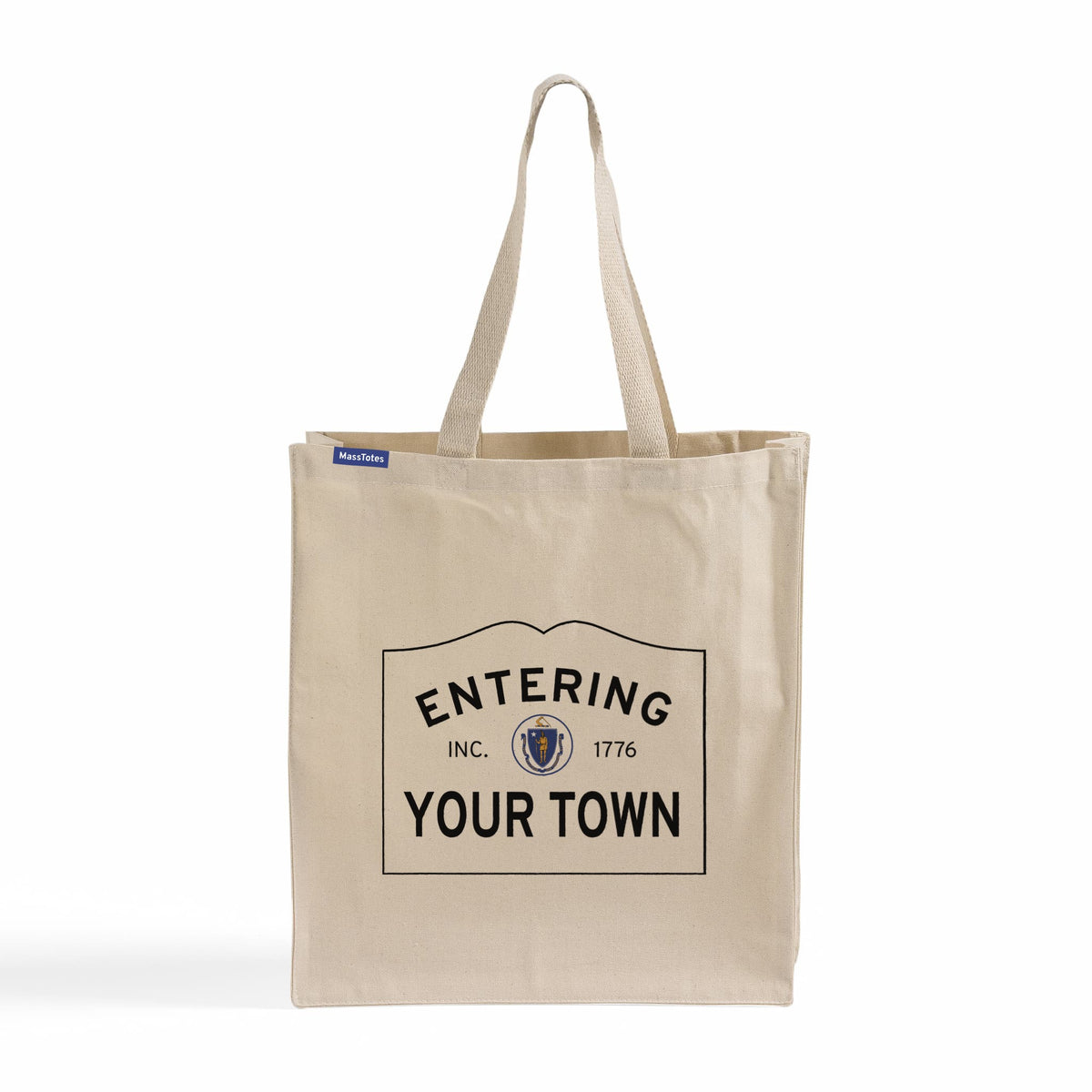 Custom Massachusetts Town Line Entering Sign Canvas Tote Bag - Front View