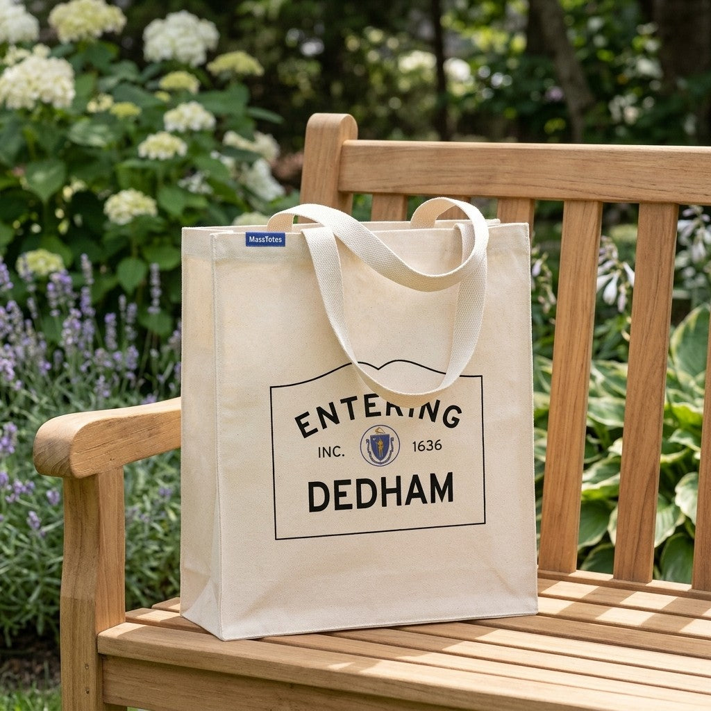 Entering Dedham, Massachusetts Canvas Tote Bag - Lifestyle Scene - Relaxed Natural Setting