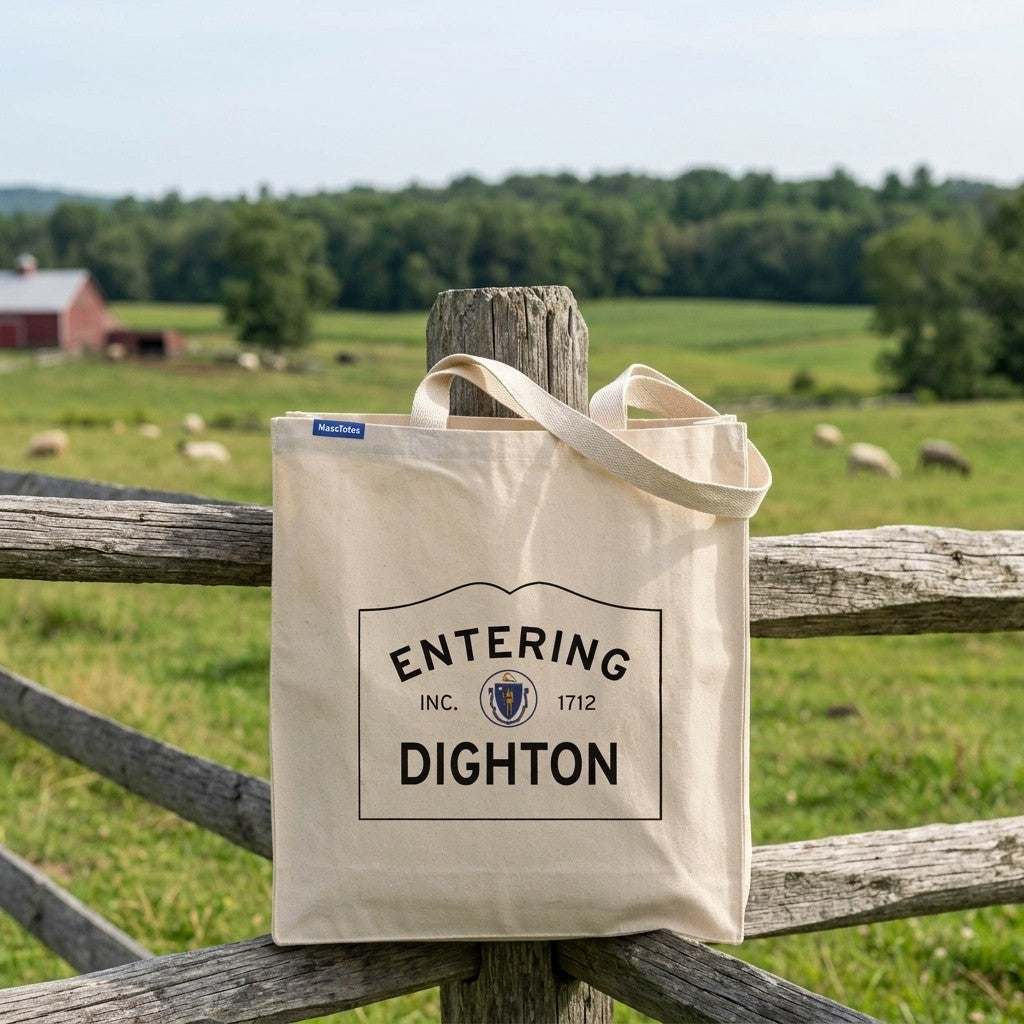 Entering Dighton, Massachusetts Canvas Tote Bag - Lifestyle Scene - Relaxed Natural Setting