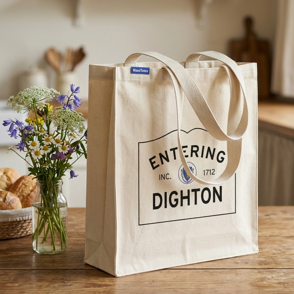 Entering Dighton, Massachusetts Canvas Tote Bag - Everyday In-Situ View - Sunlit Environment